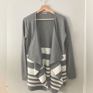 Evolution by Cyrus Gray Open Cardigan with White Stripes, Sz Small